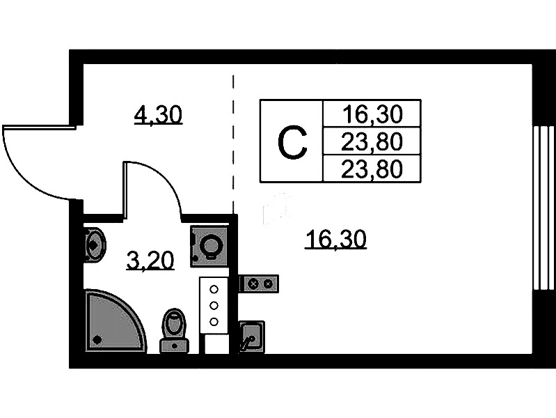 Квартира студия 23.8 м², 3/11 эт., ЖК «А101 Лаголово»